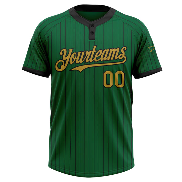 Custom Kelly Green Black Pinstripe Old Gold Two-Button Unisex Softball Jersey