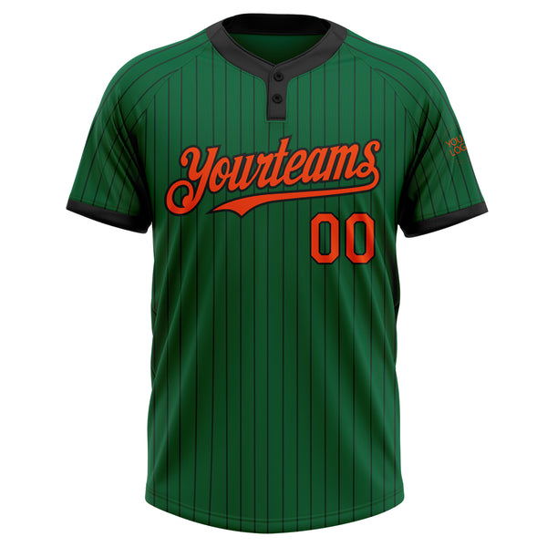 Custom Kelly Green Black Pinstripe Orange Two-Button Unisex Softball Jersey