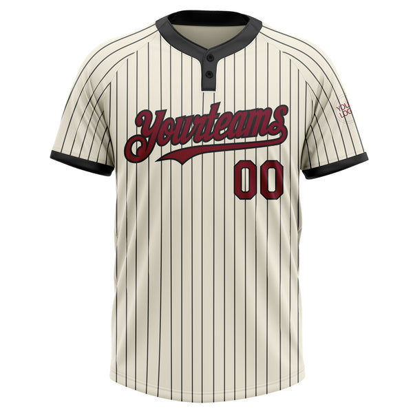 Custom Cream Black Pinstripe Crimson Two-Button Unisex Softball Jersey