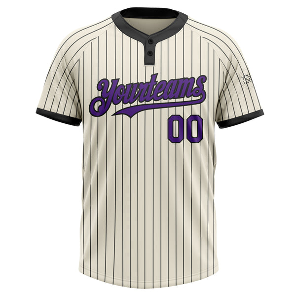 Custom Cream Black Pinstripe Purple Two-Button Unisex Softball Jersey