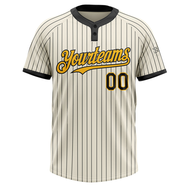 Custom Cream Black Pinstripe Gold Two-Button Unisex Softball Jersey