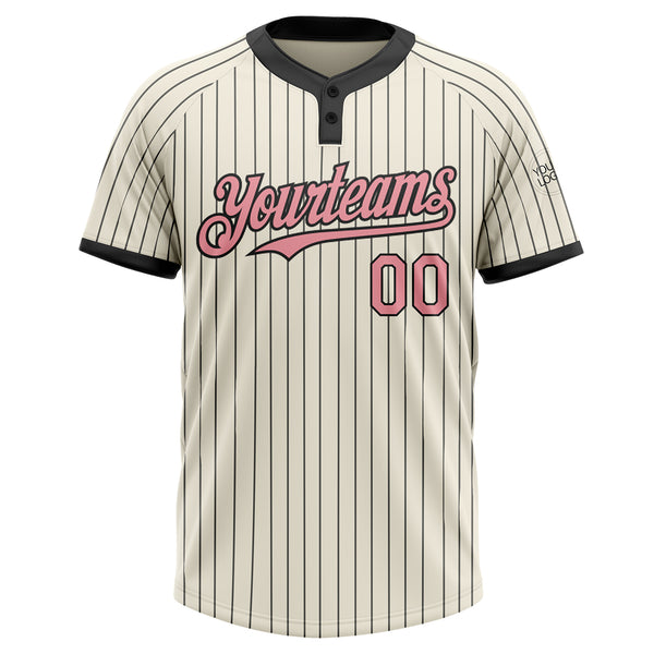 Custom Cream Black Pinstripe Medium Pink Two-Button Unisex Softball Jersey