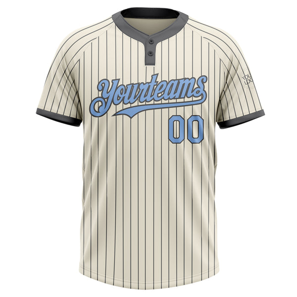 Custom Cream Steel Gray Pinstripe Light Blue Two-Button Unisex Softball Jersey