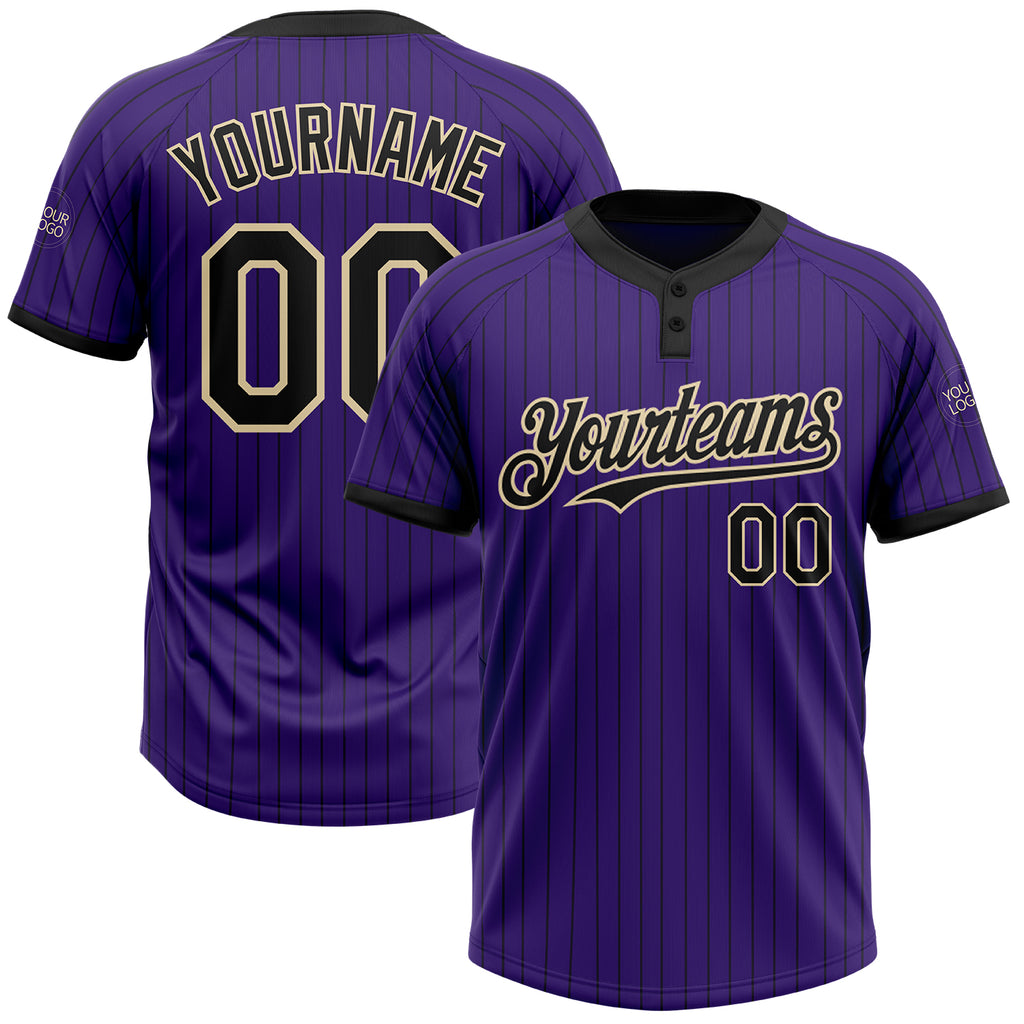 Custom Purple Black Pinstripe Cream Two-Button Unisex Softball Jersey