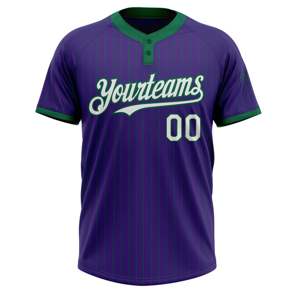 Custom Purple Kelly Green Pinstripe White Two-Button Unisex Softball Jersey