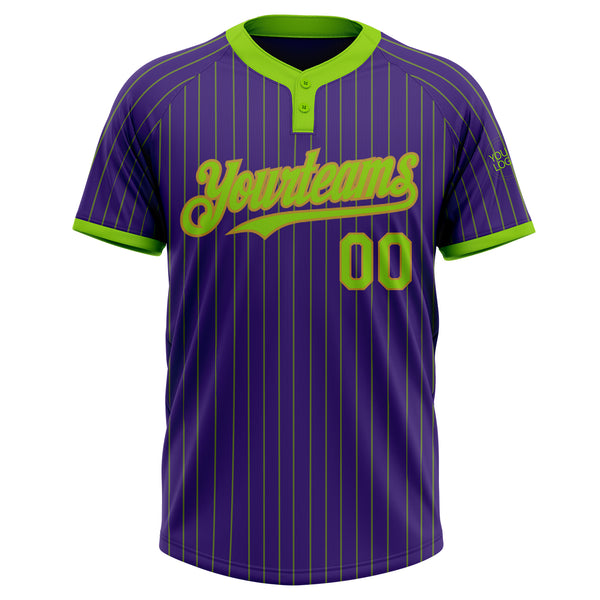 Custom Purple Neon Green Pinstripe Old Gold Two-Button Unisex Softball Jersey