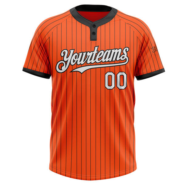 Custom Orange Black Pinstripe White Two-Button Unisex Softball Jersey