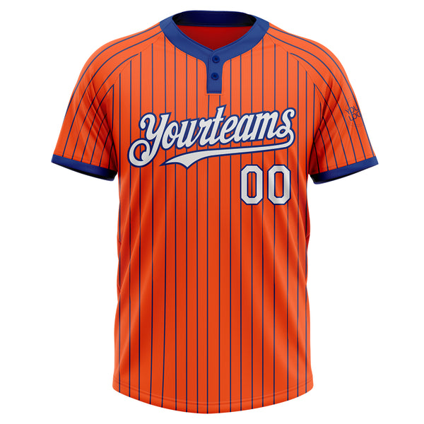 Custom Orange Royal Pinstripe White Two-Button Unisex Softball Jersey