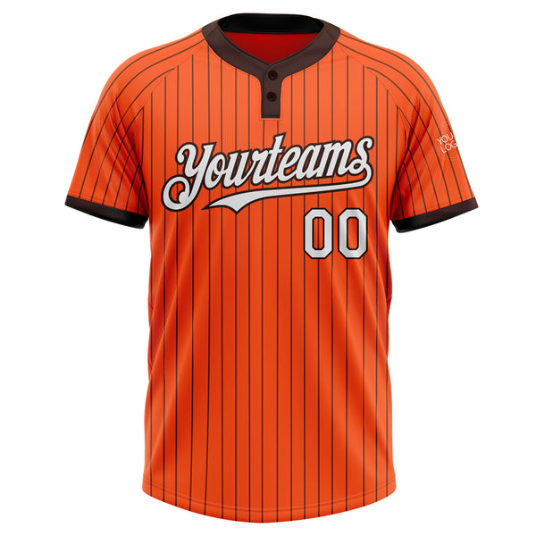 Custom Orange Brown Pinstripe White Two-Button Unisex Softball Jersey