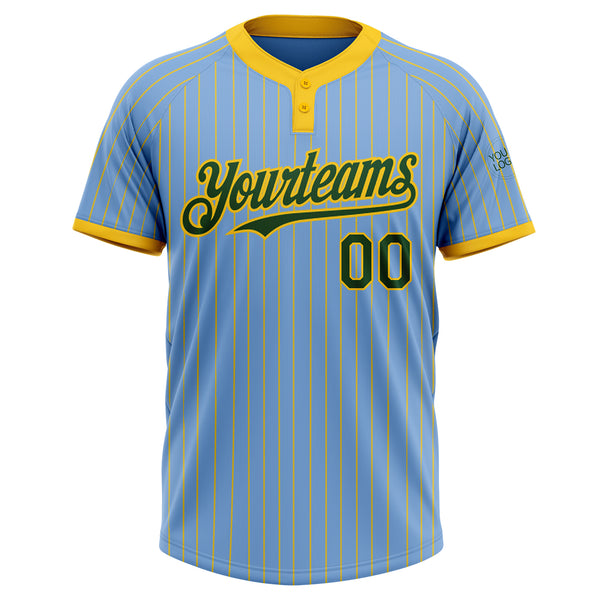 Custom Light Blue Yellow Pinstripe Green Two-Button Unisex Softball Jersey