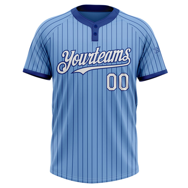 Custom Light Blue Royal Pinstripe White Two-Button Unisex Softball Jersey