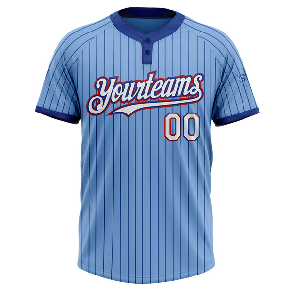 Custom Light Blue Royal Pinstripe White-Red Two-Button Unisex Softball Jersey