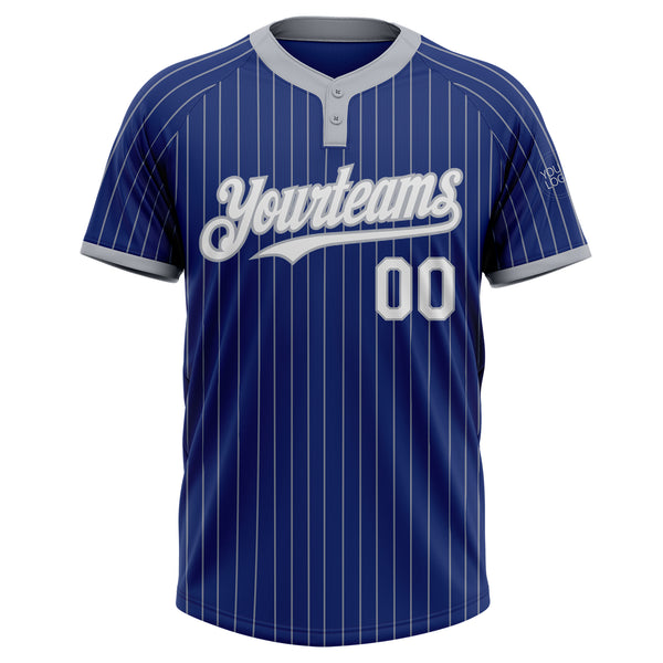 Custom Royal Gray Pinstripe White Two-Button Unisex Softball Jersey