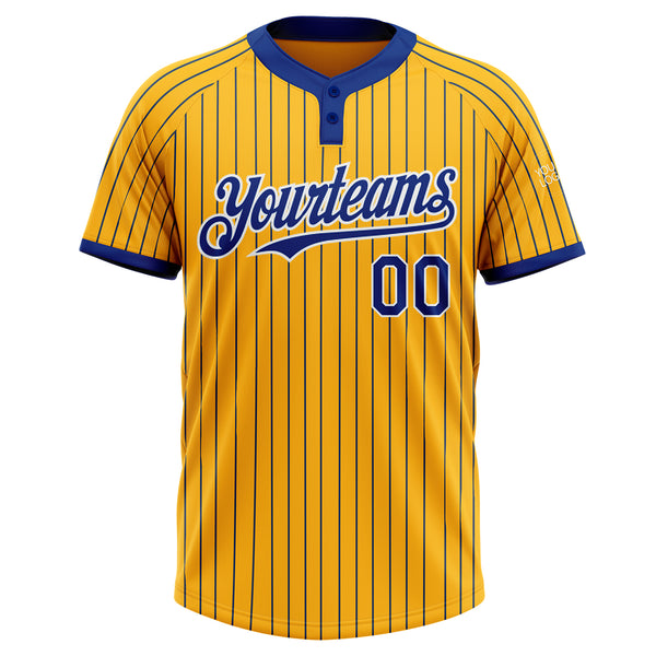 Custom Gold Royal Pinstripe White Two-Button Unisex Softball Jersey