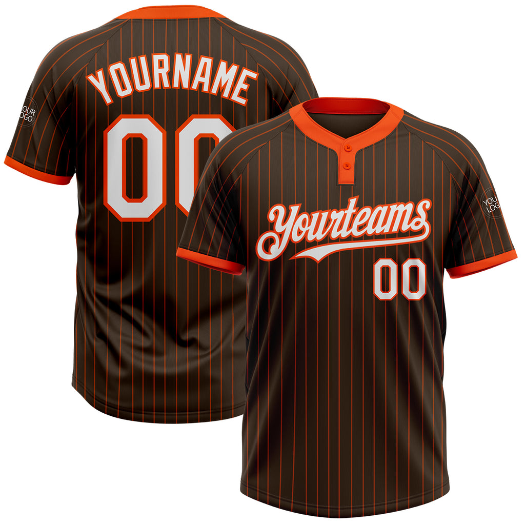 Custom Brown Orange Pinstripe White Two-Button Unisex Softball Jersey