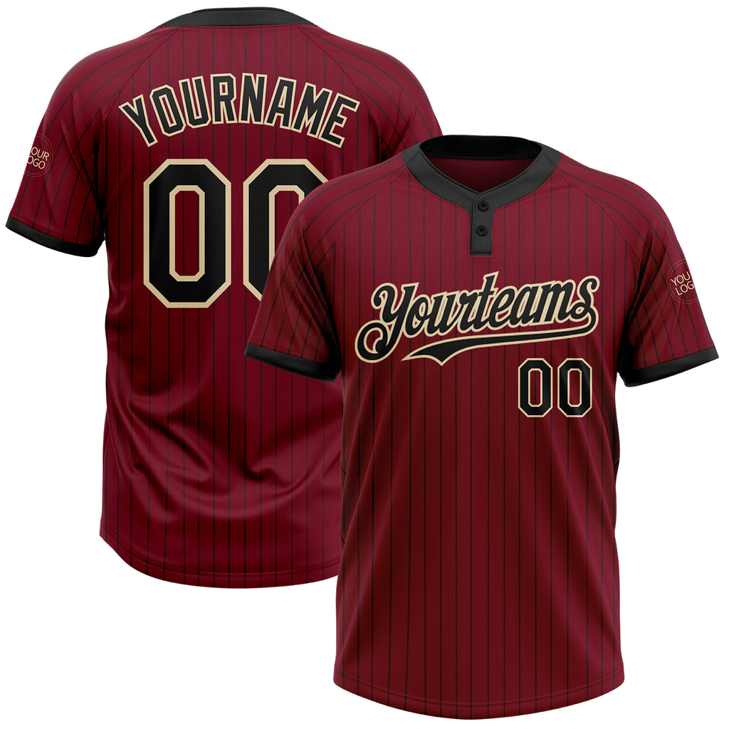 Custom Crimson Black Pinstripe Cream Two-Button Unisex Softball Jersey