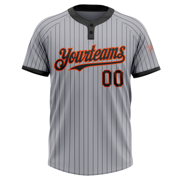 Custom Gray Black Pinstripe Orange Two-Button Unisex Softball Jersey