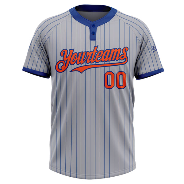 Custom Gray Royal Pinstripe Orange Two-Button Unisex Softball Jersey