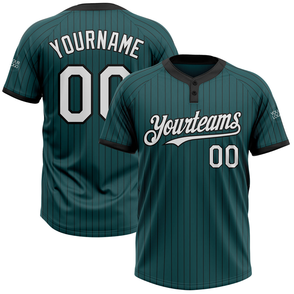 Custom Midnight Green Black Pinstripe White Two-Button Unisex Softball Jersey