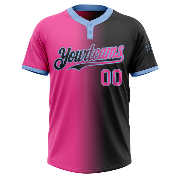 Custom Black Pink-Light Blue Gradient Fashion Two-Button Unisex Softball Jersey