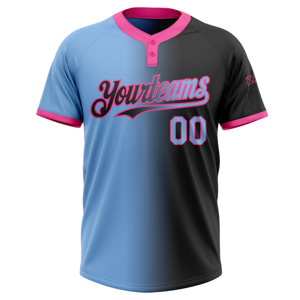 Custom Black Light Blue-Pink Gradient Fashion Two-Button Unisex Softball Jersey