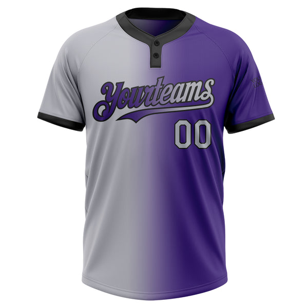 Custom Purple Gray-Black Gradient Fashion Two-Button Unisex Softball Jersey