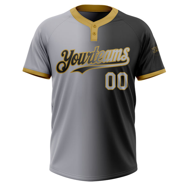 Custom Black Gray-Old Gold Gradient Fashion Two-Button Unisex Softball Jersey