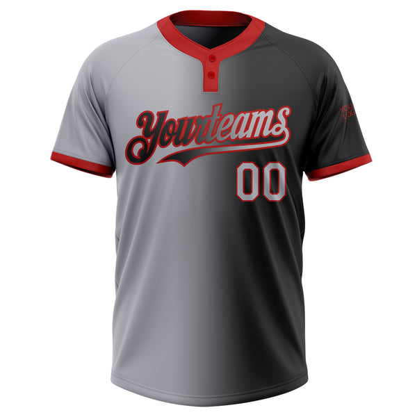 Custom Black Gray-Red Gradient Fashion Two-Button Unisex Softball Jersey