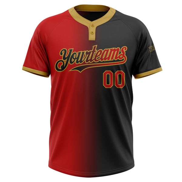 Custom Black Red-Old Gold Gradient Fashion Two-Button Unisex Softball Jersey