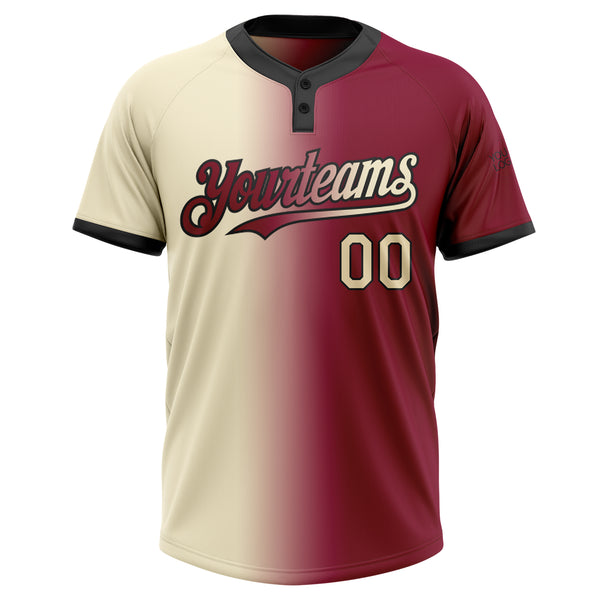 Custom Maroon Cream-Black Gradient Fashion Two-Button Unisex Softball Jersey