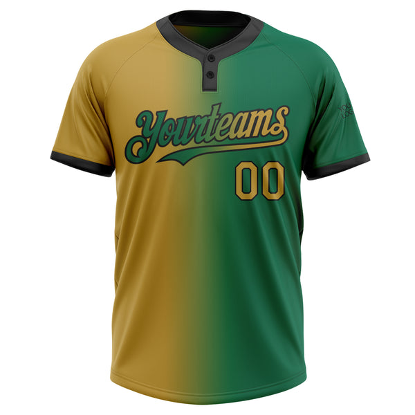 Custom Kelly Green Old Gold-Black Gradient Fashion Two-Button Unisex Softball Jersey