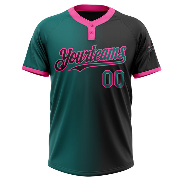 Custom Black Teal-Pink Gradient Fashion Two-Button Unisex Softball Jersey