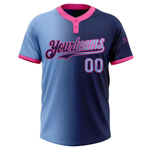 Custom Navy Light Blue-Pink Gradient Fashion Two-Button Unisex Softball Jersey