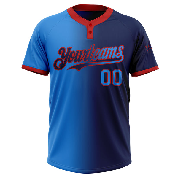 Custom Navy Electric Blue-Red Gradient Fashion Two-Button Unisex Softball Jersey