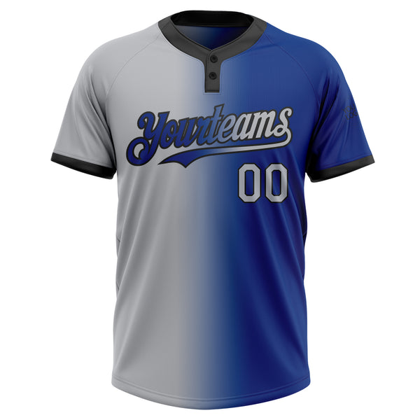 Custom Royal Gray-Black Gradient Fashion Two-Button Unisex Softball Jersey