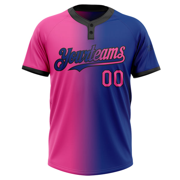 Custom Royal Pink-Black Gradient Fashion Two-Button Unisex Softball Jersey