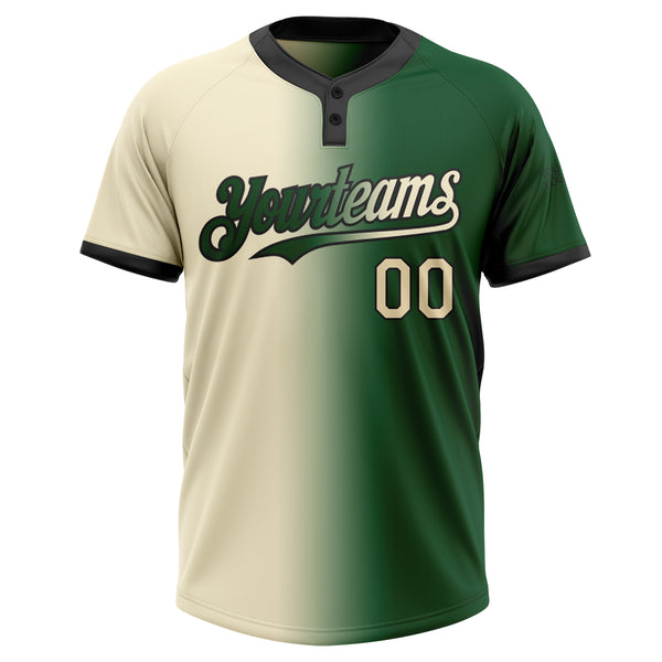 Custom Green Cream-Black Gradient Fashion Two-Button Unisex Softball Jersey
