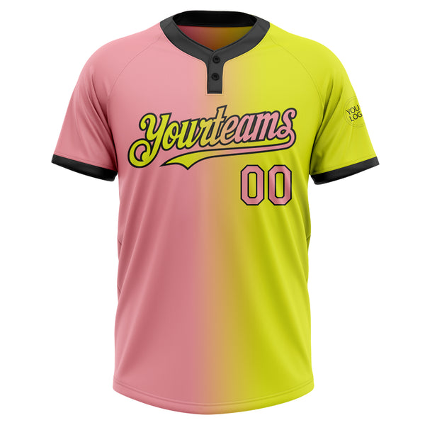 Custom Neon Yellow Medium Pink-Black Gradient Fashion Two-Button Unisex Softball Jersey