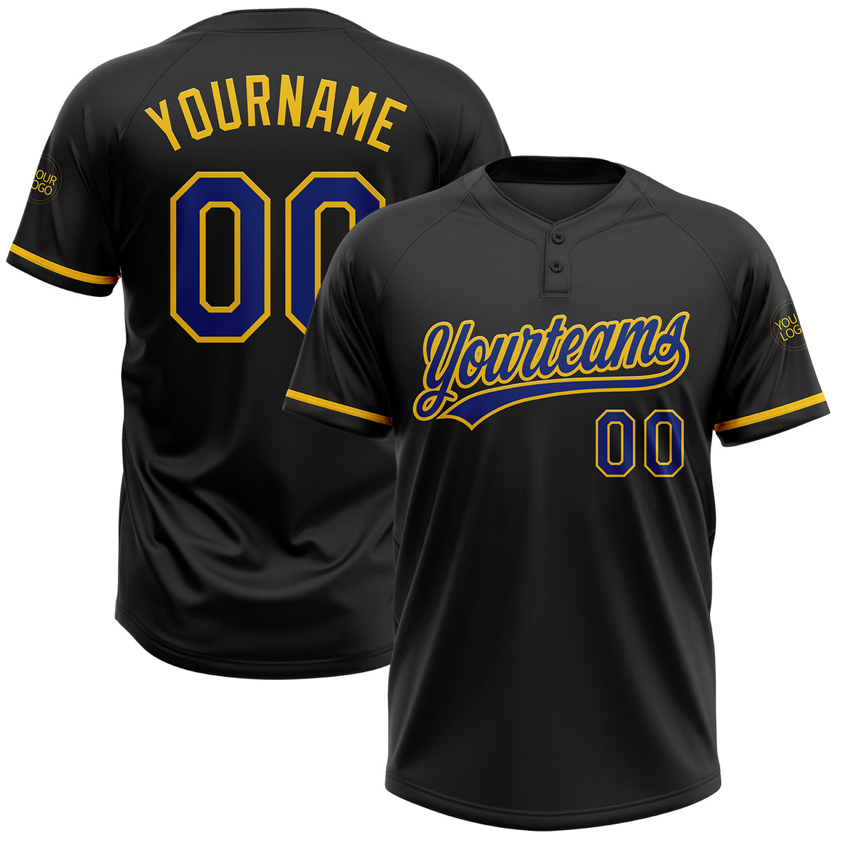 Custom Black Royal-Yellow Two-Button Unisex Softball Jersey Free ...