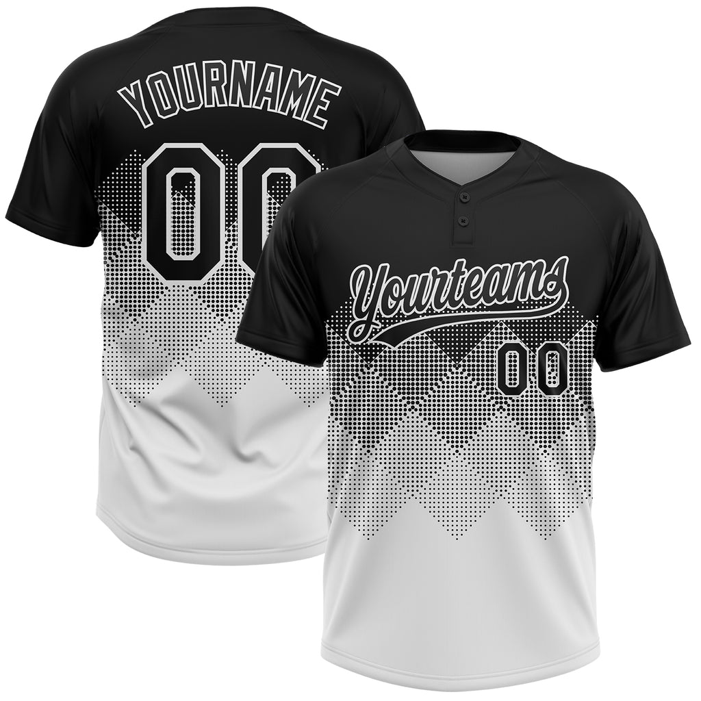 Custom Black White 3D Gradient Square Shape Two-Button Unisex Softball Jersey