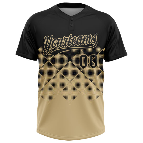 Custom Black Vegas Gold 3D Gradient Square Shape Two-Button Unisex Softball Jersey