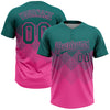 Custom Teal Pink 3D Gradient Square Shape Two-Button Unisex Softball Jersey