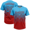 Custom Sky Blue Red 3D Gradient Square Shape Two-Button Unisex Softball Jersey