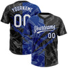 Custom Graffiti Pattern White Black-Royal 3D Scratch Two-Button Unisex Softball Jersey