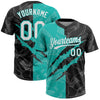 Custom Graffiti Pattern White Black-Aqua 3D Scratch Two-Button Unisex Softball Jersey