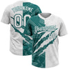 Custom Graffiti Pattern White-Teal 3D Scratch Two-Button Unisex Softball Jersey