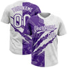 Custom Graffiti Pattern White-Purple 3D Scratch Two-Button Unisex Softball Jersey