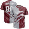 Custom Graffiti Pattern White Burgundy-Gray 3D Scratch Two-Button Unisex Softball Jersey