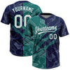 Custom Graffiti Pattern White Navy-Teal 3D Scratch Two-Button Unisex Softball Jersey