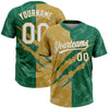 Custom Graffiti Pattern White Kelly Green-Old Gold 3D Scratch Two-Button Unisex Softball Jersey